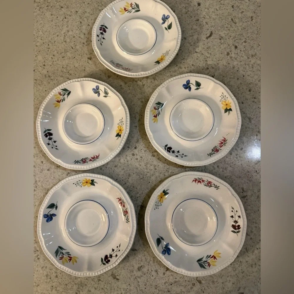 Vintage Kensington Staffordshire Ironstone Egg Plates Set of 5 Floral England